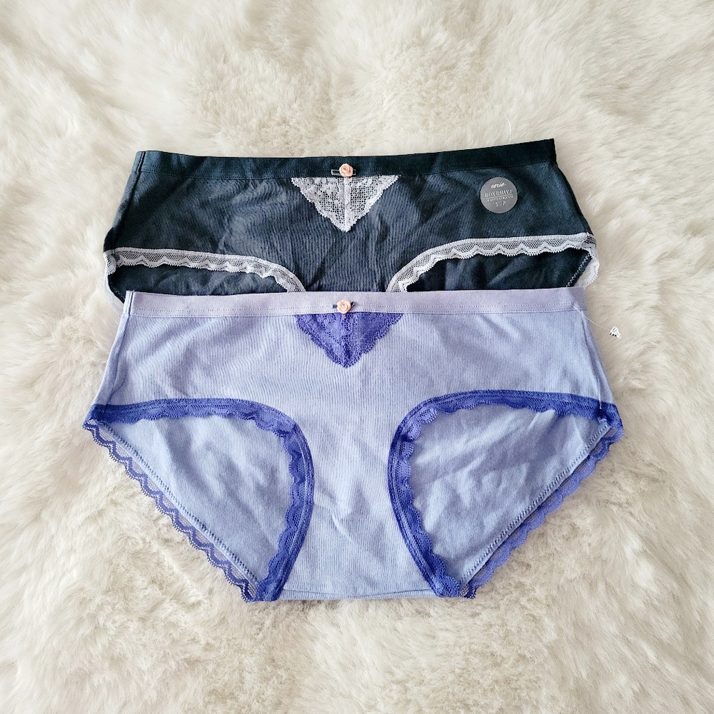 💘AERIE TWO PACK LACE TRIM BOW BOYBRIEF PANTY SIZE S